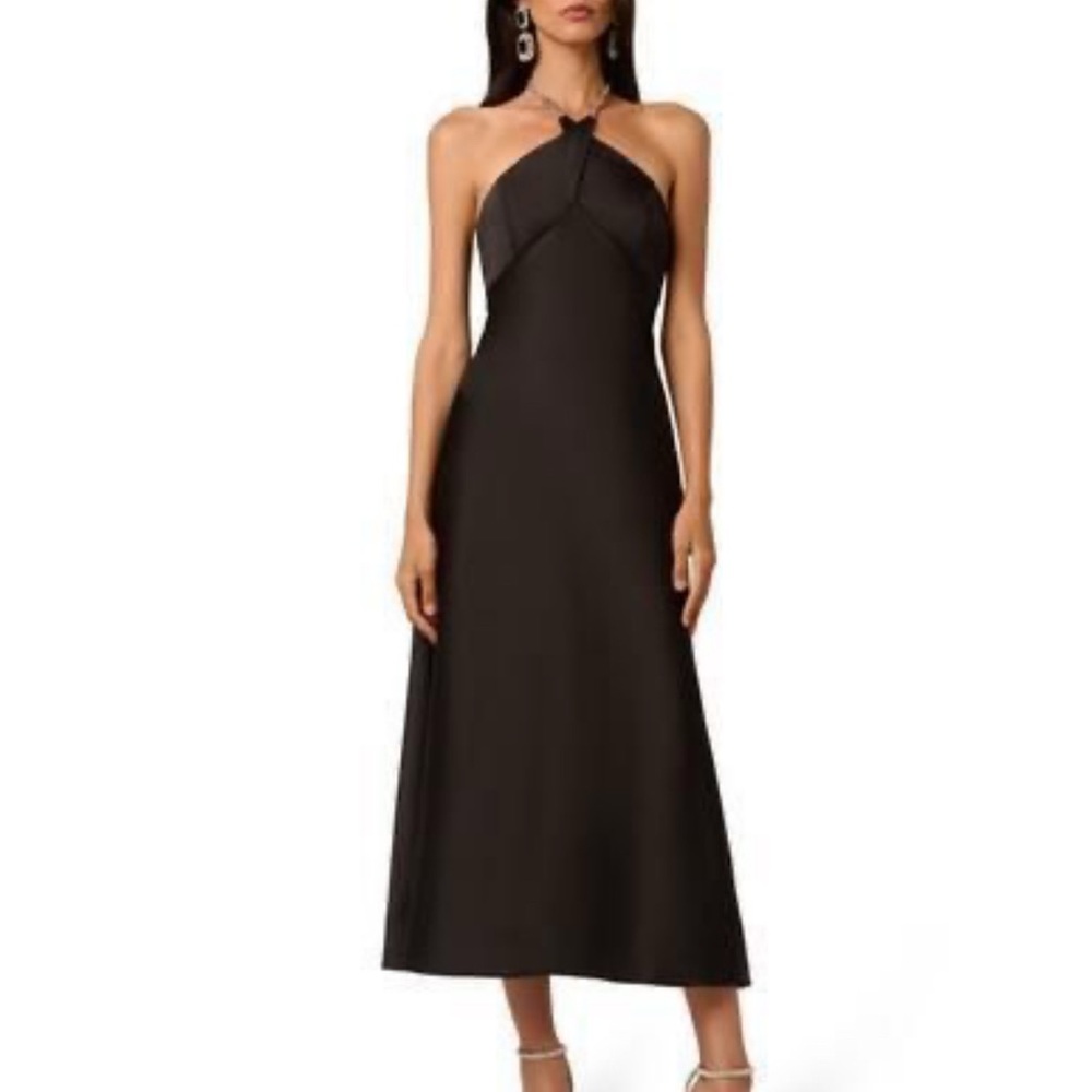 New Liv Foster Quinn Satin Cocktail Dress Elegant Black Halter Dress Sz 6
